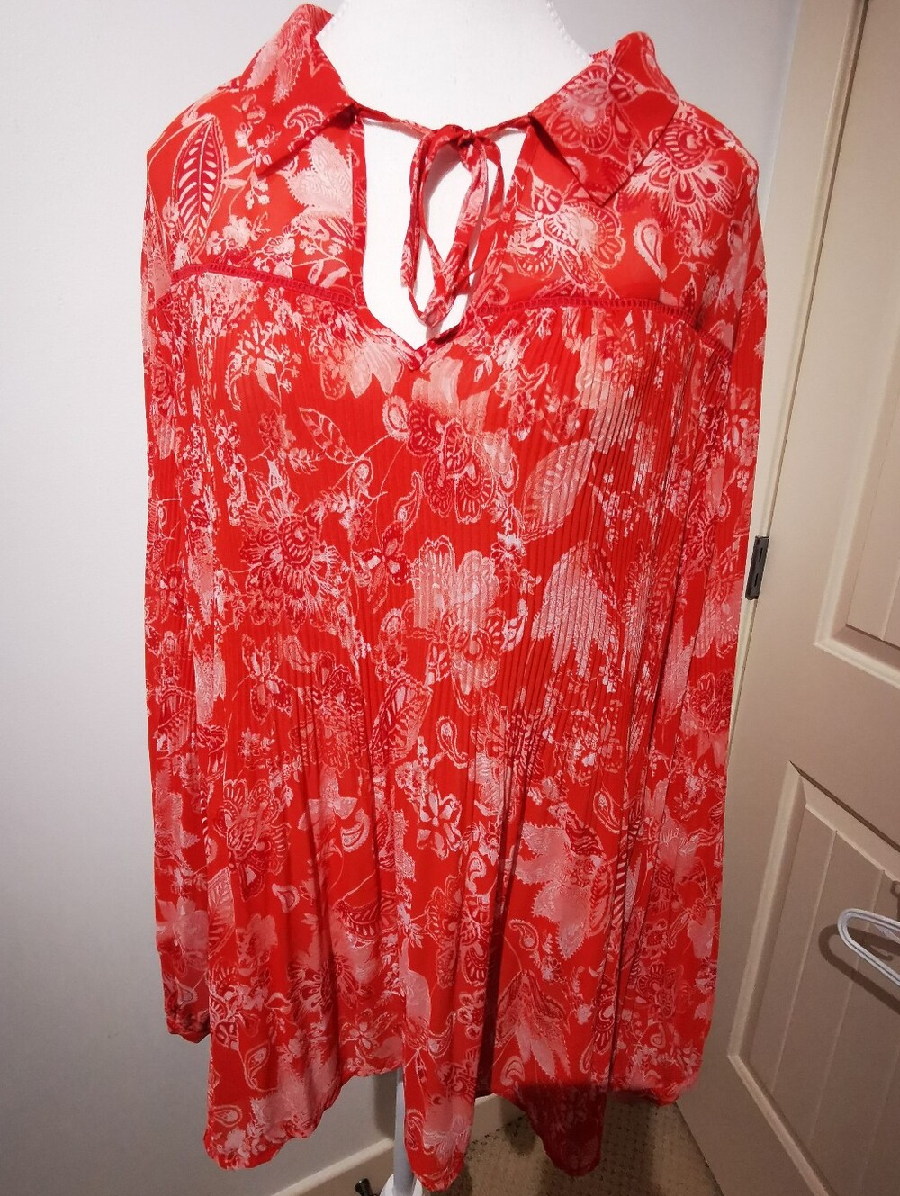 Love & Legend Coral Floral Peasant Tunic Blouse Plus Size Boho Tie Neck S22 - Picture 2 of 11